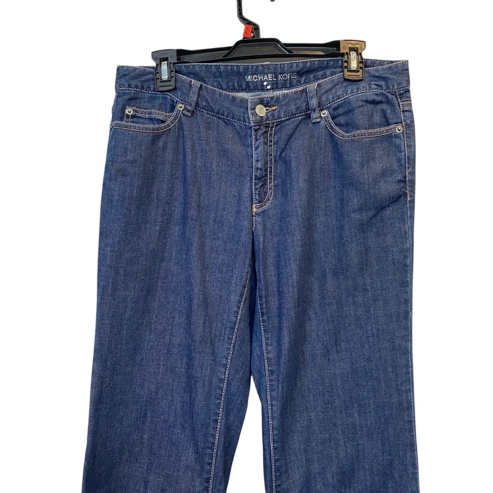 Michael Kors Women's size 8 Denim Jeans Silver tone Zipper Charm long inseam